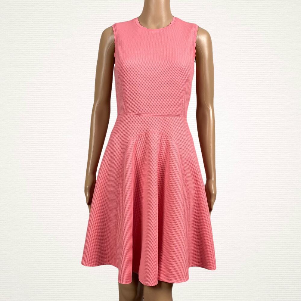 Rebecca Taylor Pink Scuba A-Line Fit & Flare Party Dress 0 Dainty Scallop Trim